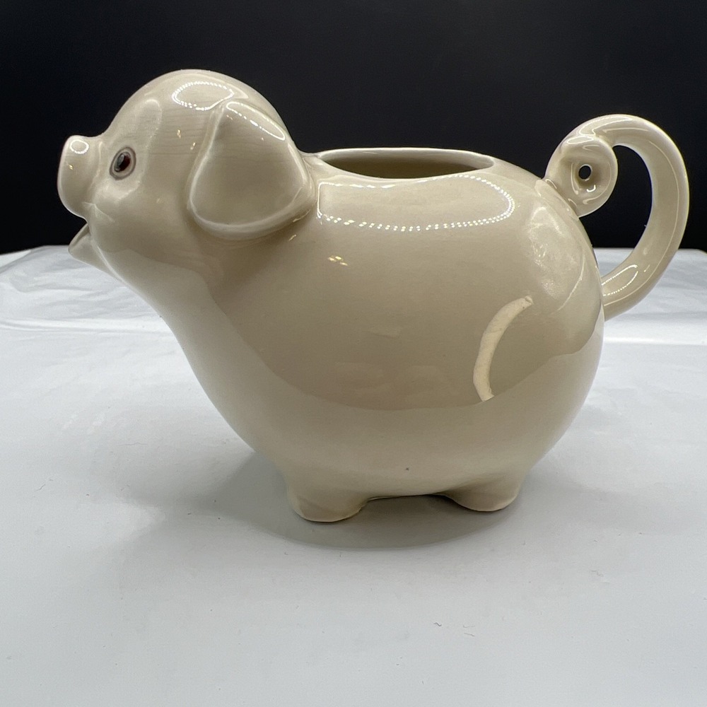 Vintage Fitz and Floyd White Ceramic Pig Creamer Pitcher FF 1970s Farmhouse